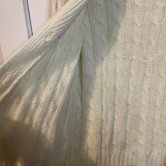 VTG ivory shawl collar acrylic cable knit cardigan w/ wooden buttons mens sz L - Picture 10 of 13